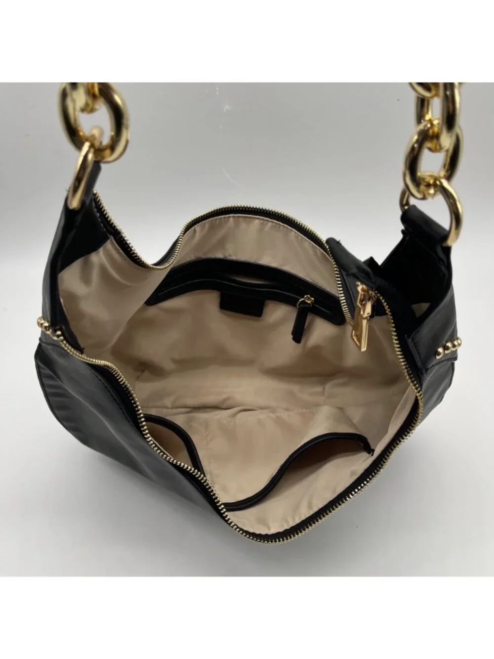 I.N.C. International Concepts Black Faux Leather Giannaa Medium Stud Hobo Bag